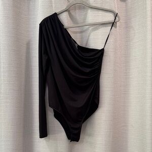 NWT Zara Black Draped One Shoulder Bodysuit Size Large
